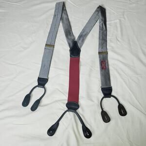 Barrons Hunter Suspenders Mens Black Gray Check Button End Leather Y-Back USA